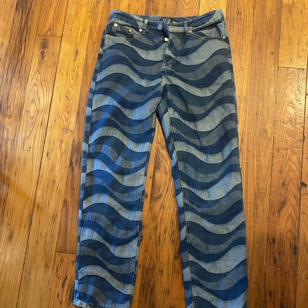 Boohoo Wave Design Blue Jeans